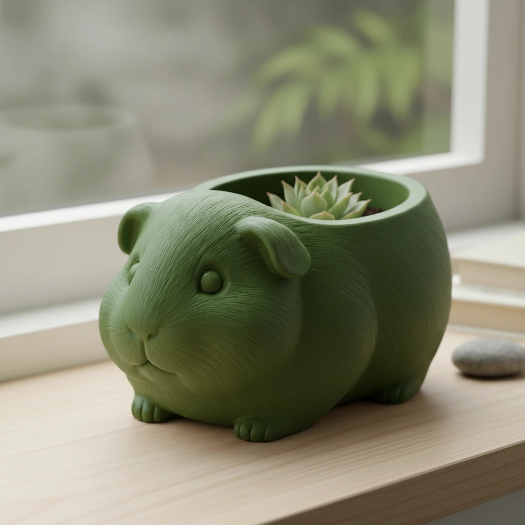 Mini Ghiveci Decorativ Imprimat 3D, Forma Porcusor de Guineea, Suport Plante Mici - culoare Verde, imprimare 3D Vibecraft