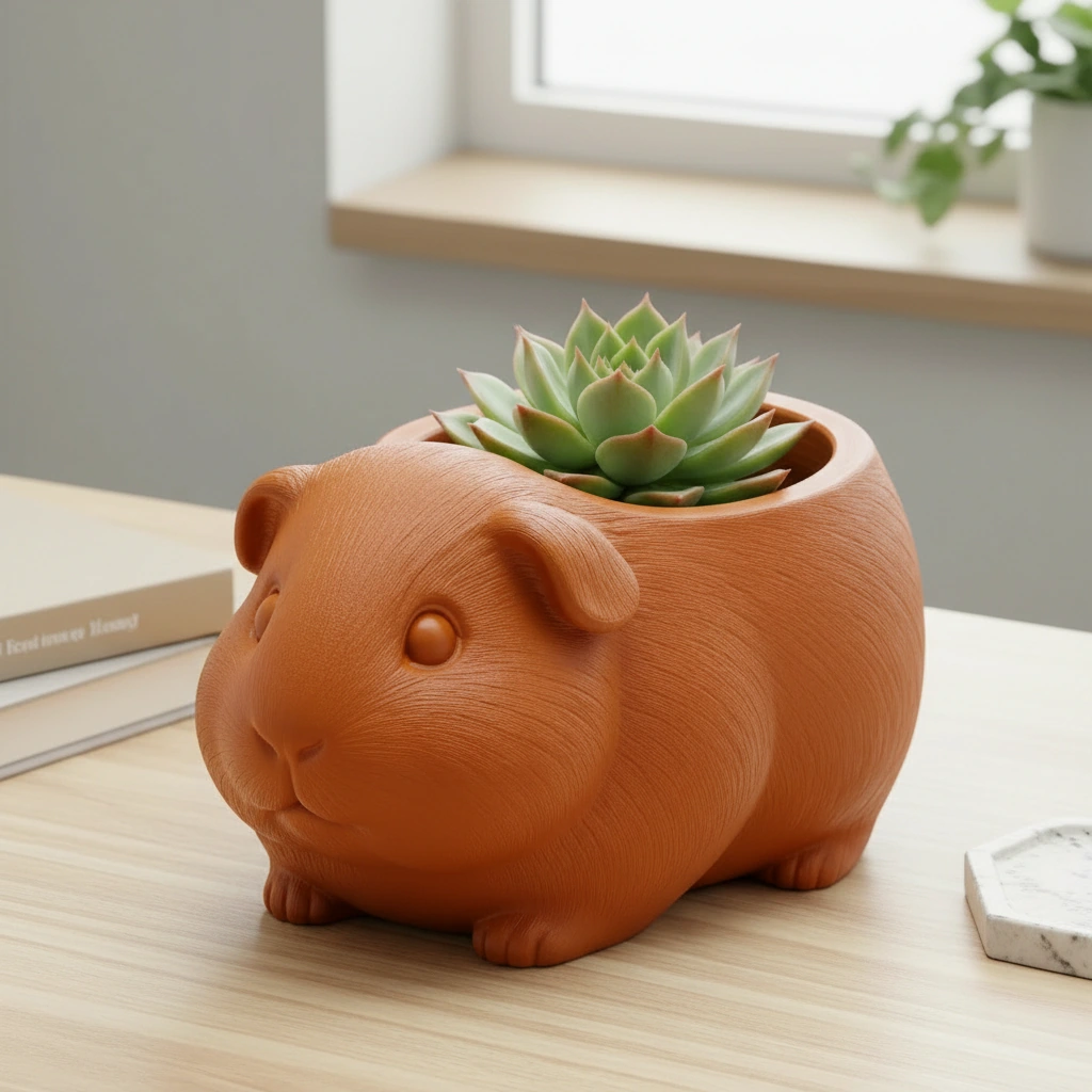 Mini Ghiveci Decorativ Imprimat 3D, Forma Porcusor de Guineea, Suport Plante Mici - culoare Portocaliu, imprimare 3D Vibecraft