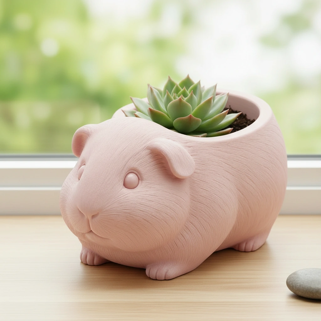 Mini Ghiveci Decorativ Imprimat 3D, Forma Porcusor de Guineea, Suport Plante Mici - culoare Roz, imprimare 3D Vibecraft