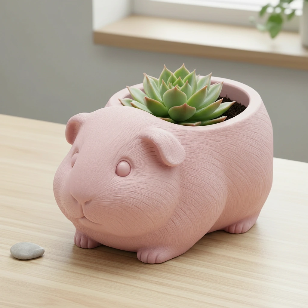 Mini Ghiveci Decorativ Imprimat 3D, Forma Porcusor de Guineea, Suport Plante Mici - culoare Roz, imprimare 3D Vibecraft