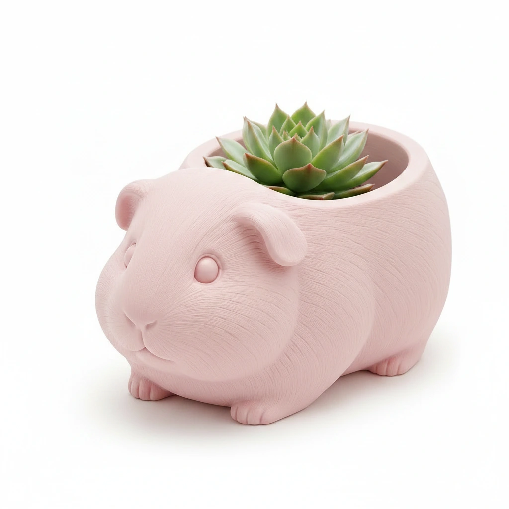 Mini Ghiveci Decorativ Imprimat 3D, Forma Porcusor de Guineea, Suport Plante Mici - culoare Roz, imprimare 3D Vibecraft