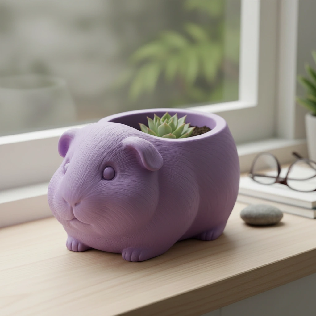 Mini Ghiveci Decorativ Imprimat 3D, Forma Porcusor de Guineea, Suport Plante Mici - culoare Mov, imprimare 3D Vibecraft