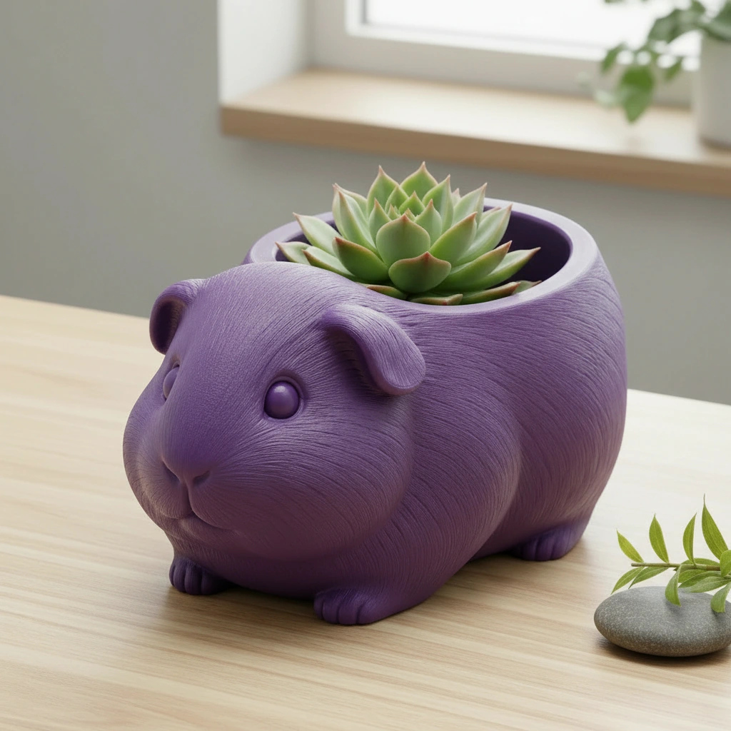 Mini Ghiveci Decorativ Imprimat 3D, Forma Porcusor de Guineea, Suport Plante Mici - culoare Mov, imprimare 3D Vibecraft