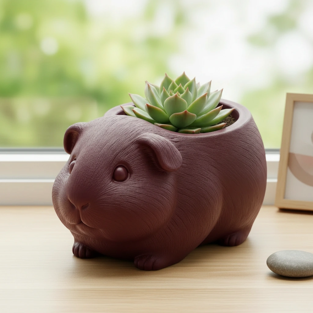 Mini Ghiveci Decorativ Imprimat 3D, Forma Porcusor de Guineea, Suport Plante Mici - culoare Roșu, imprimare 3D Vibecraft