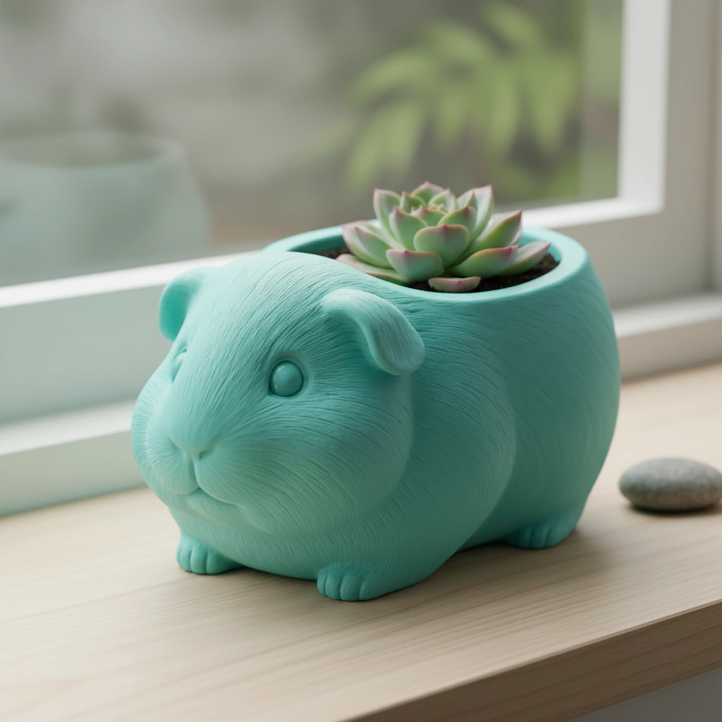 Mini Ghiveci Decorativ Imprimat 3D, Forma Porcusor de Guineea, Suport Plante Mici - culoare Albastru verzui, imprimare 3D Vibecraft