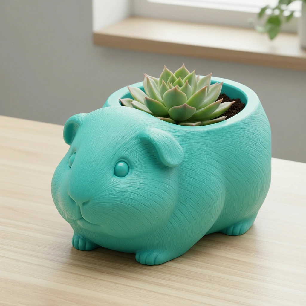 Mini Ghiveci Decorativ Imprimat 3D, Forma Porcusor de Guineea, Suport Plante Mici - culoare Albastru verzui, imprimare 3D Vibecraft