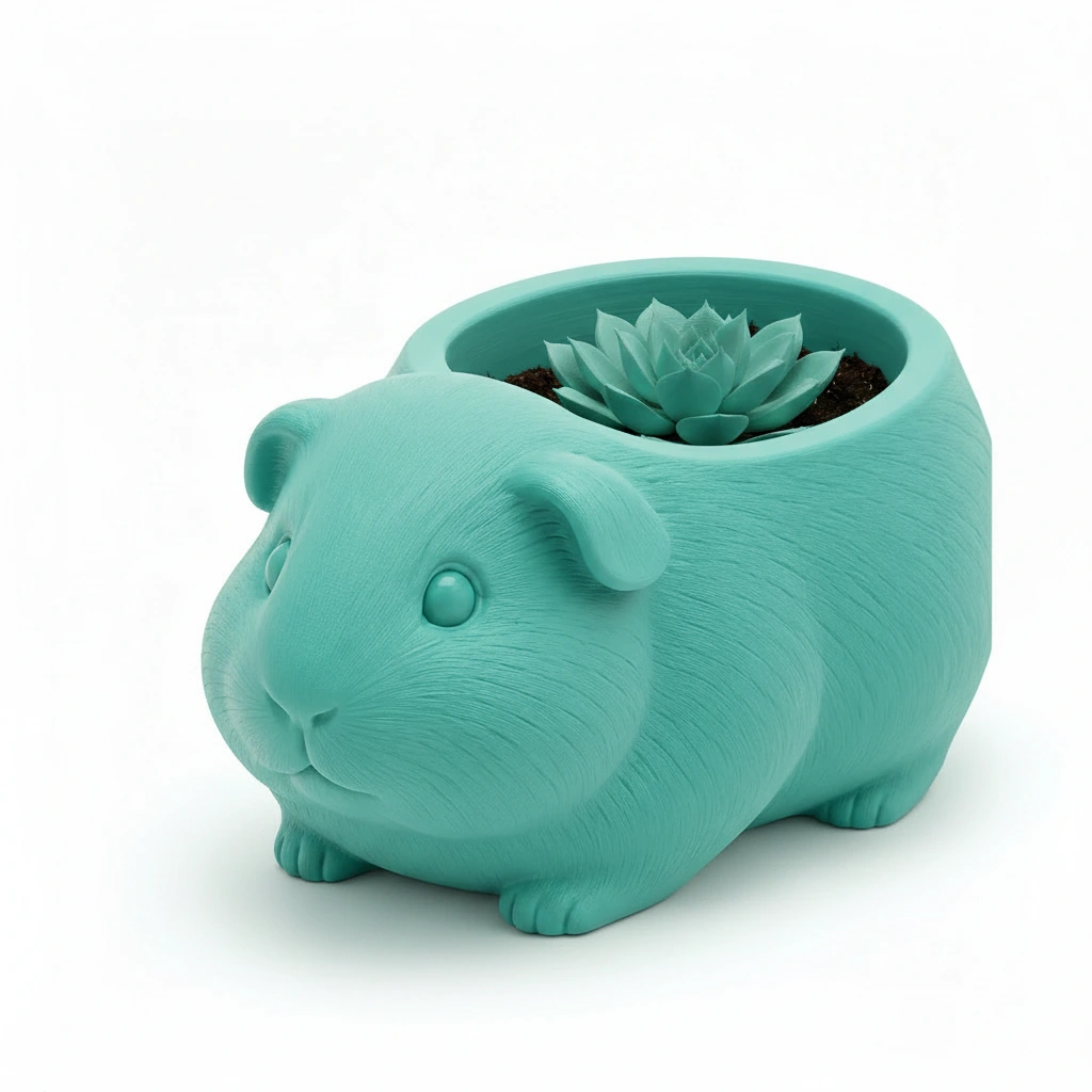 Mini Ghiveci Decorativ Imprimat 3D, Forma Porcusor de Guineea, Suport Plante Mici - culoare Albastru verzui, imprimare 3D Vibecraft