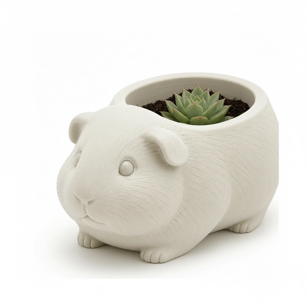 Mini Ghiveci Decorativ Imprimat 3D, Forma Porcusor de Guineea, Suport Plante Mici - culoare Alb, produs imprimat 3D Vibecraft