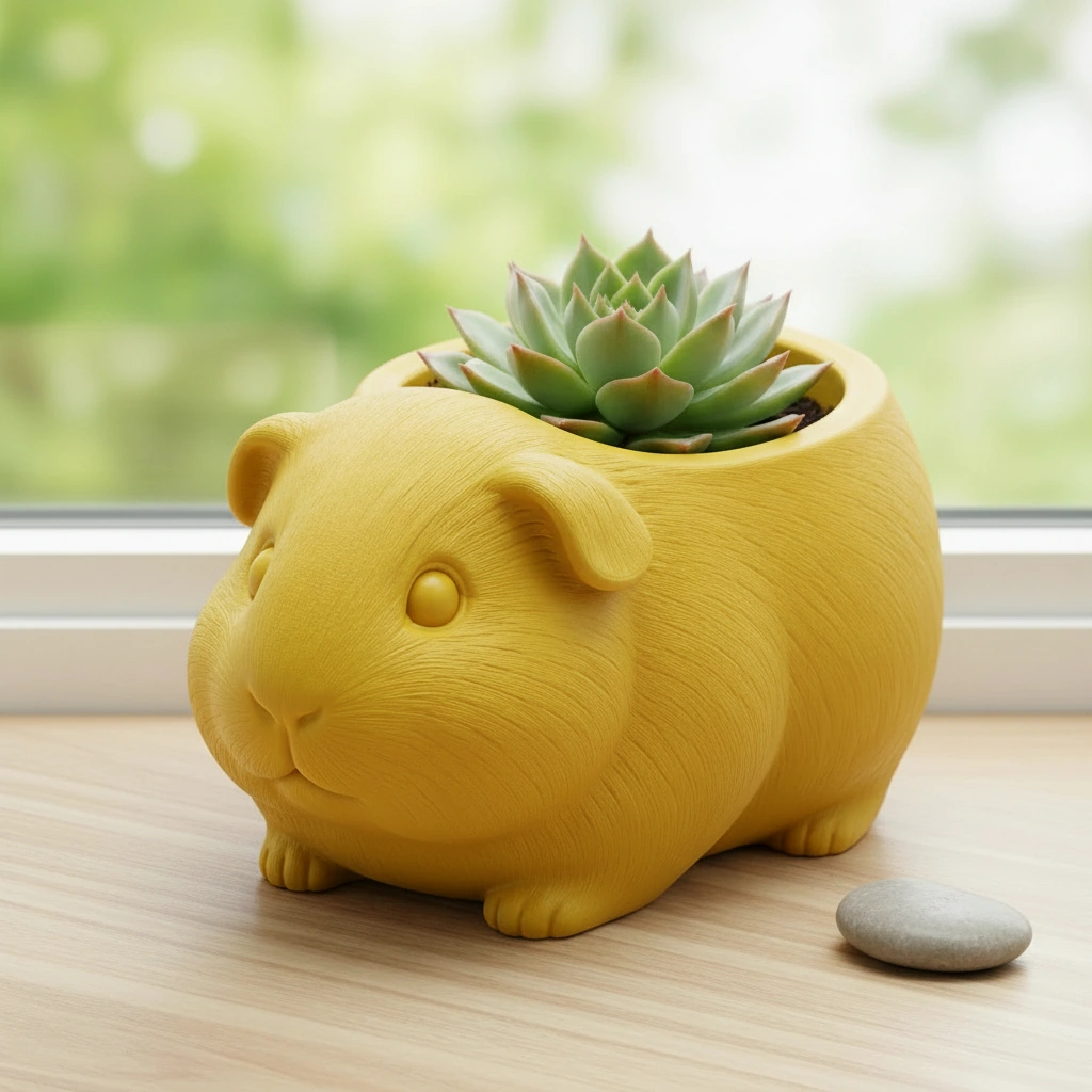 Mini Ghiveci Decorativ Imprimat 3D, Forma Porcusor de Guineea, Suport Plante Mici - culoare Galben, imprimare 3D Vibecraft