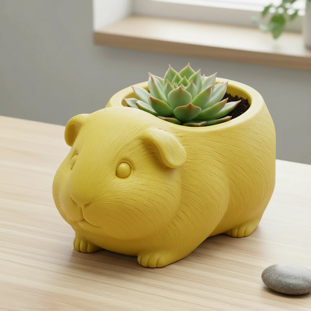 Mini Ghiveci Decorativ Imprimat 3D, Forma Porcusor de Guineea, Suport Plante Mici - culoare Galben, imprimare 3D Vibecraft