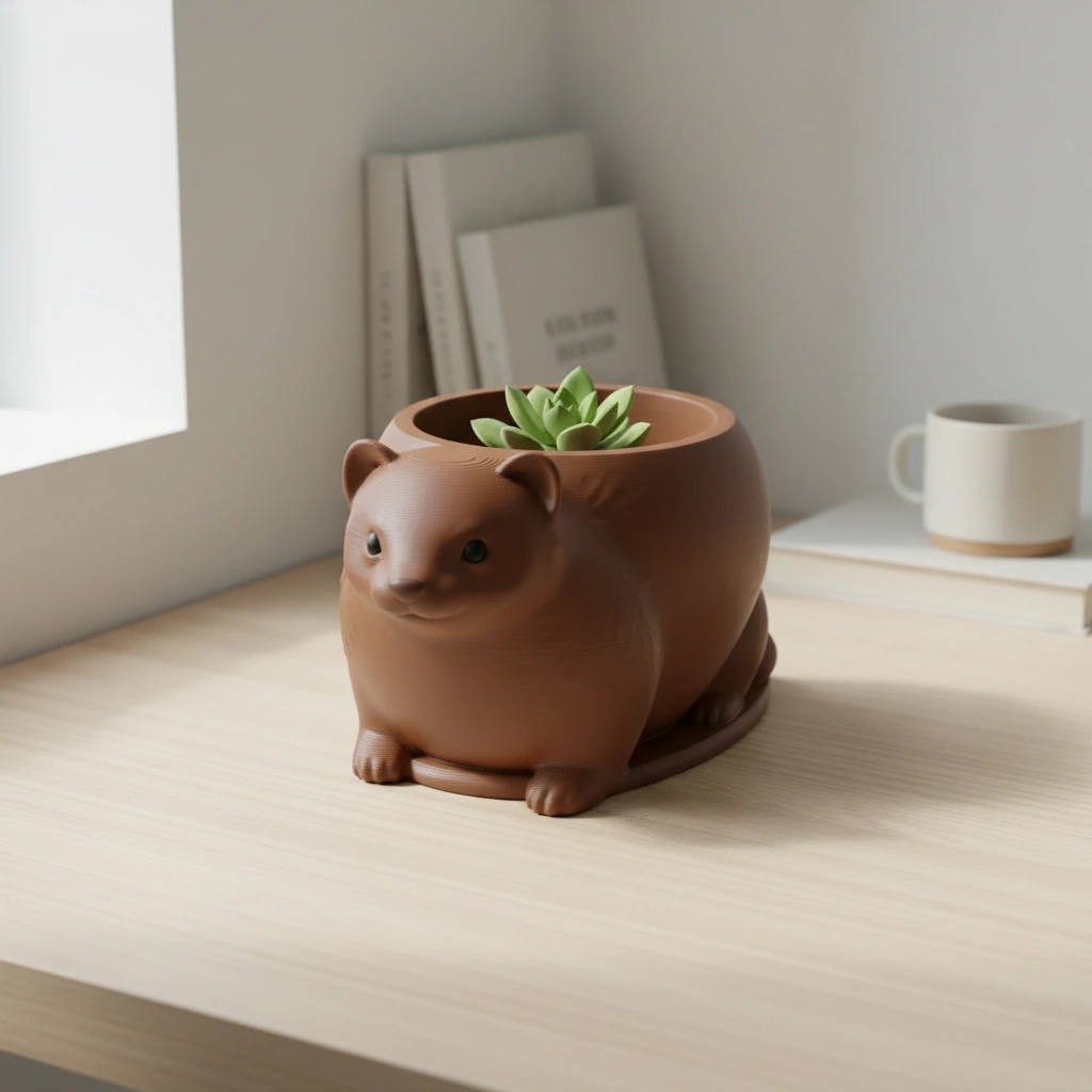 Mini Ghiveci Decorativ Animalut Tip Dihor Imprimat 3D - culoare Maro, imprimare 3D Vibecraft