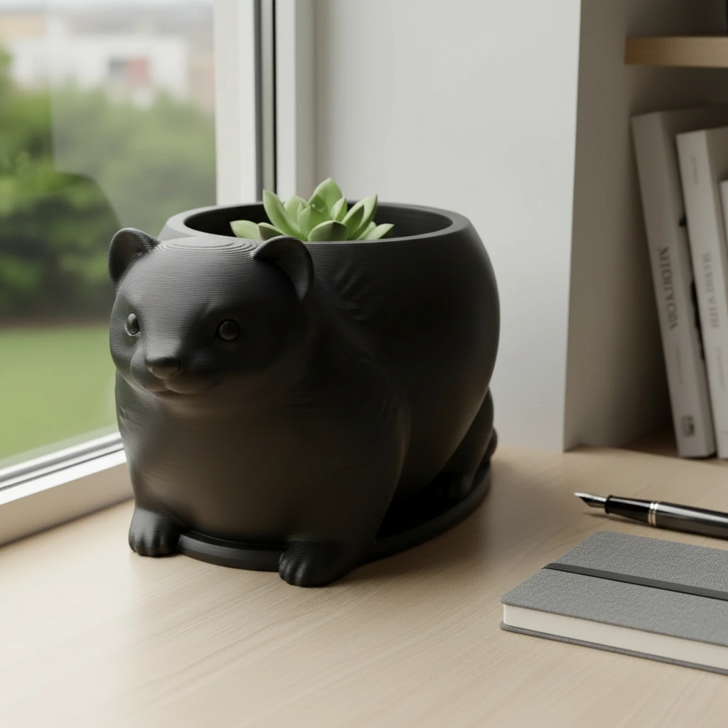 Mini Ghiveci Decorativ Animalut Tip Dihor Imprimat 3D - Negru compozit mat, imprimare 3D Vibecraft