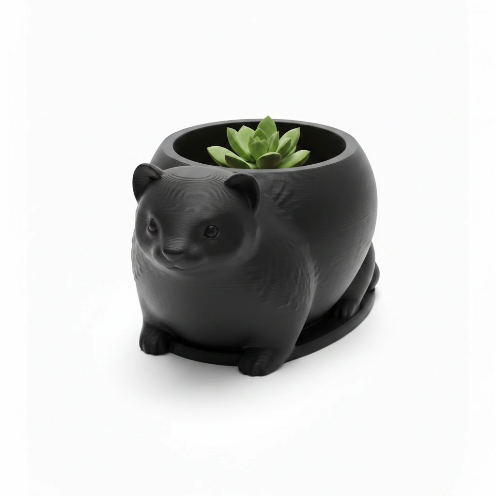 Mini Ghiveci Decorativ Animalut Tip Dihor Imprimat 3D - Negru compozit mat, imprimare 3D Vibecraft