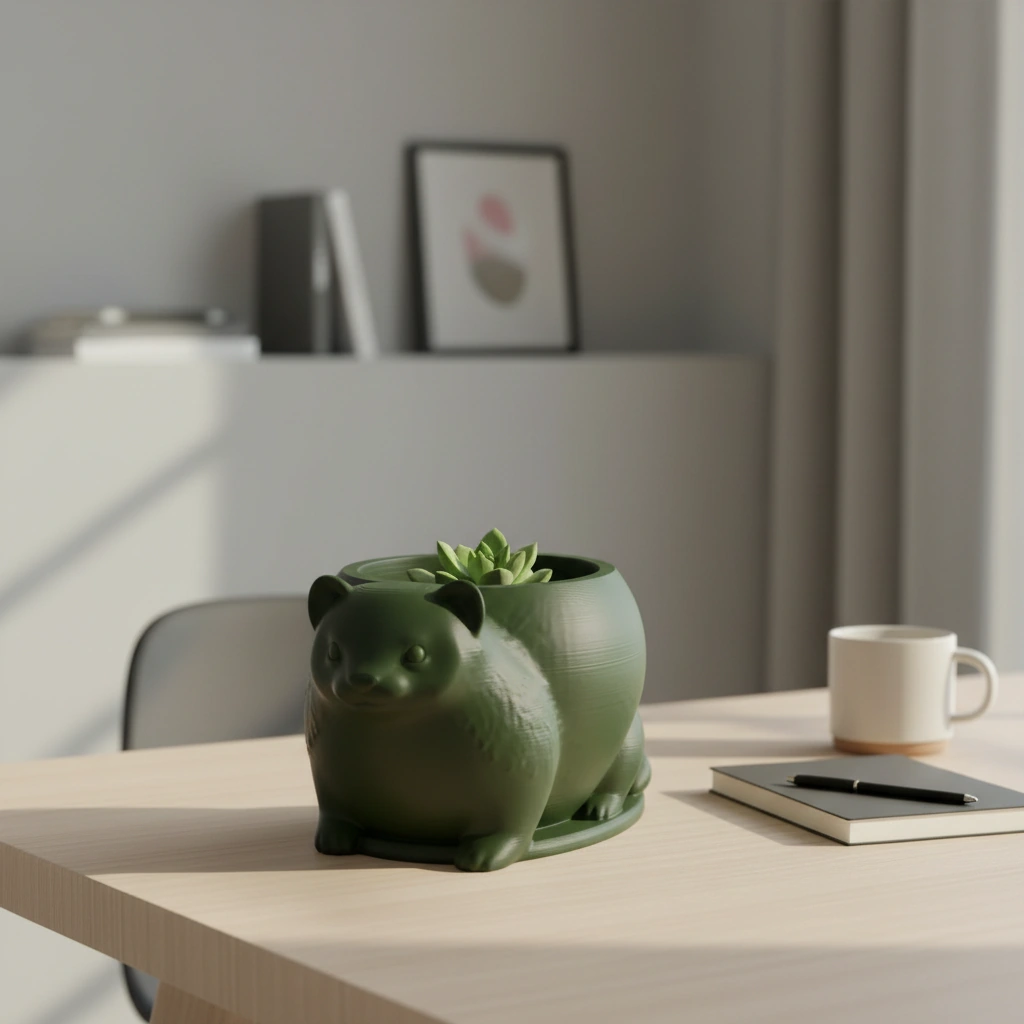 Mini Ghiveci Decorativ Animalut Tip Dihor Imprimat 3D - Olive green compozit mat, imprimare 3D Vibecraft