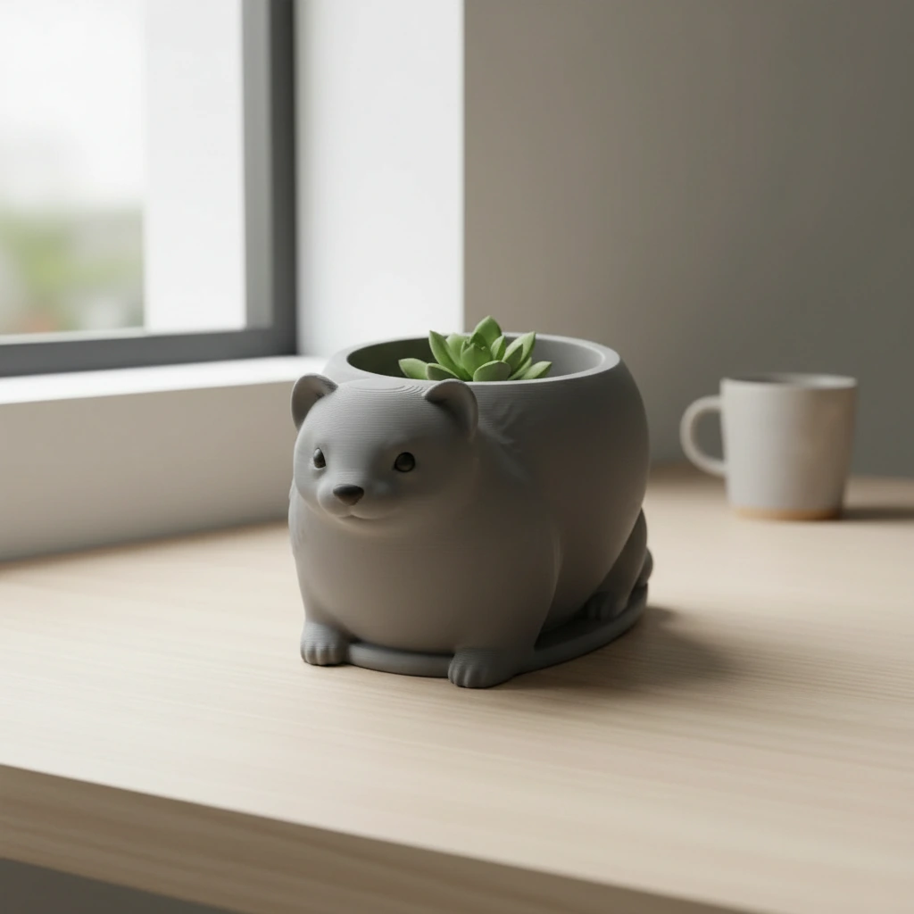 Mini Ghiveci Decorativ Animalut Tip Dihor Imprimat 3D - culoare Gri, imprimare 3D Vibecraft
