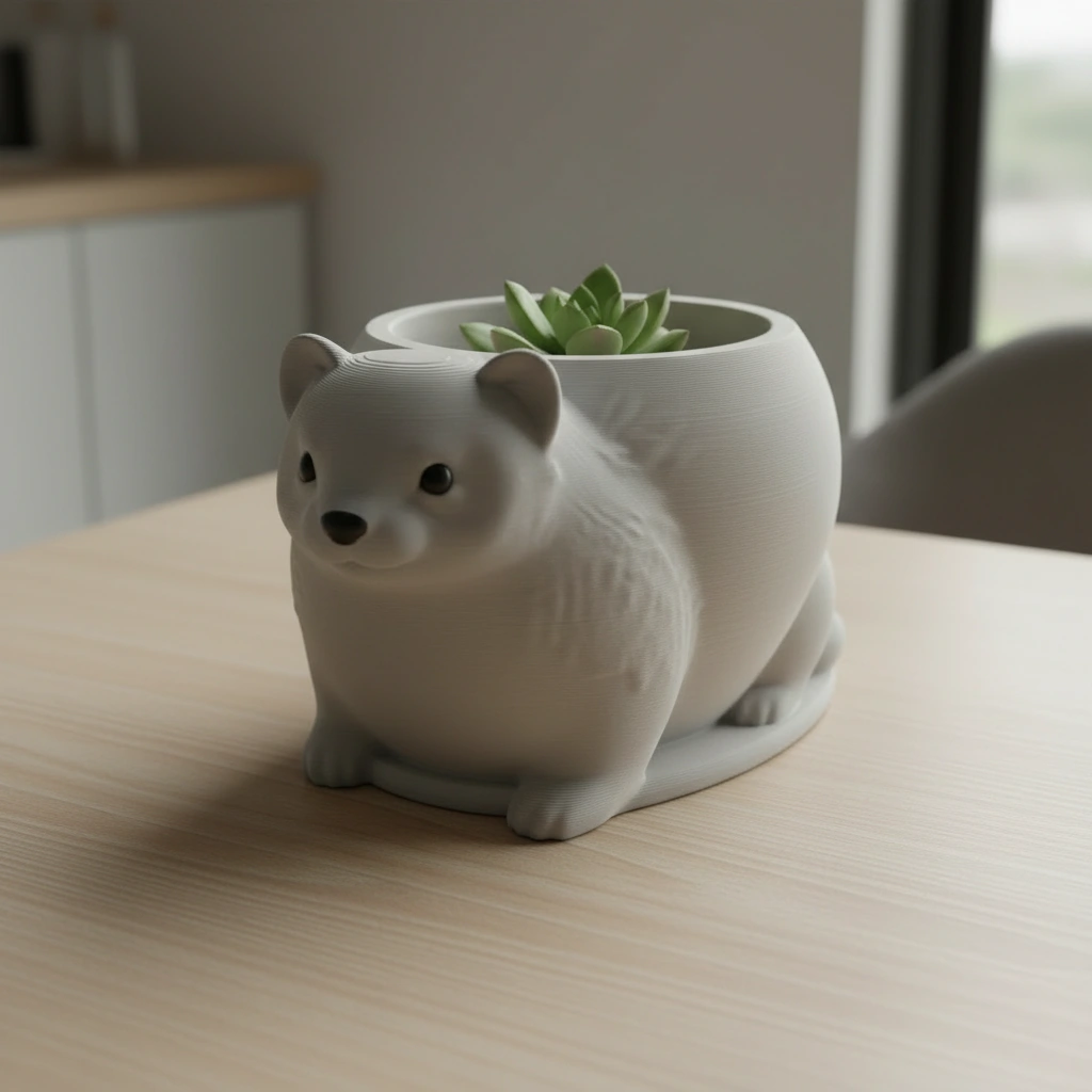 Mini Ghiveci Decorativ Animalut Tip Dihor Imprimat 3D - culoare Gri, imprimare 3D Vibecraft