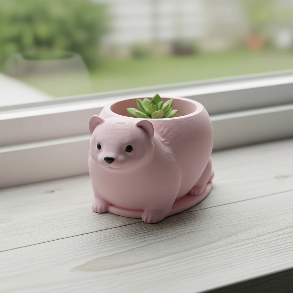 Mini Ghiveci Decorativ Animalut Tip Dihor Imprimat 3D - culoare Roz, imprimare 3D Vibecraft