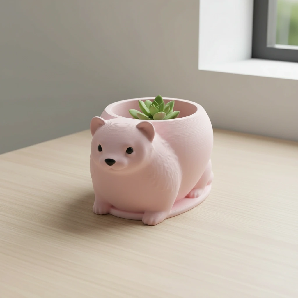 Mini Ghiveci Decorativ Animalut Tip Dihor Imprimat 3D - culoare Roz, imprimare 3D Vibecraft