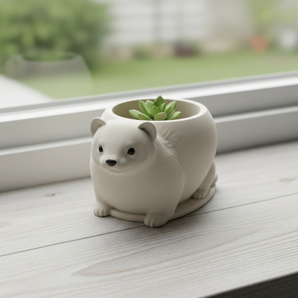 Mini Ghiveci Decorativ Animalut Tip Dihor Imprimat 3D - culoare Alb, produs imprimat 3D Vibecraft