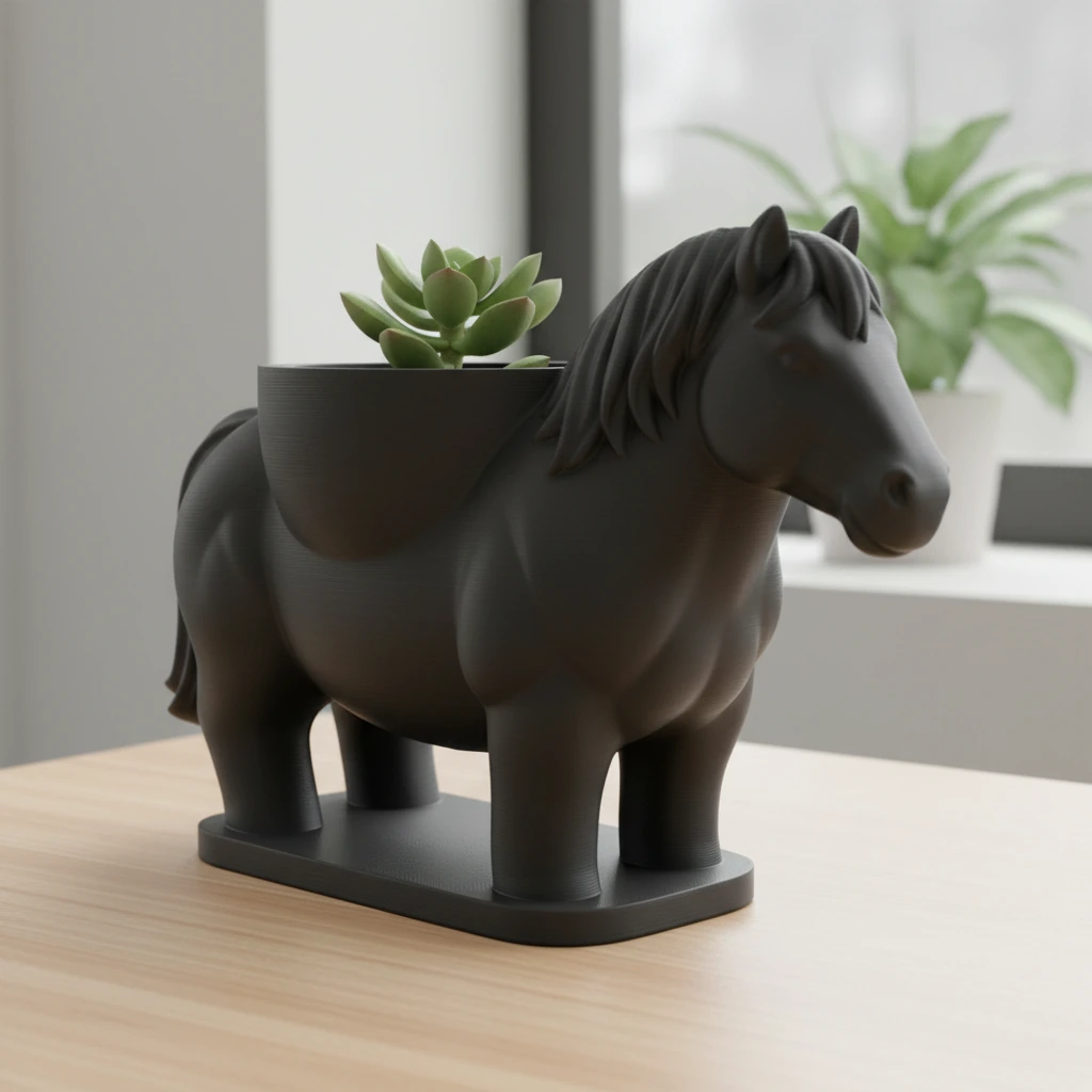 Mini Ghiveci Decorativ Cal Imprimat 3D Suport Plante Mici - culoare Negru, produs imprimat 3D Vibecraft