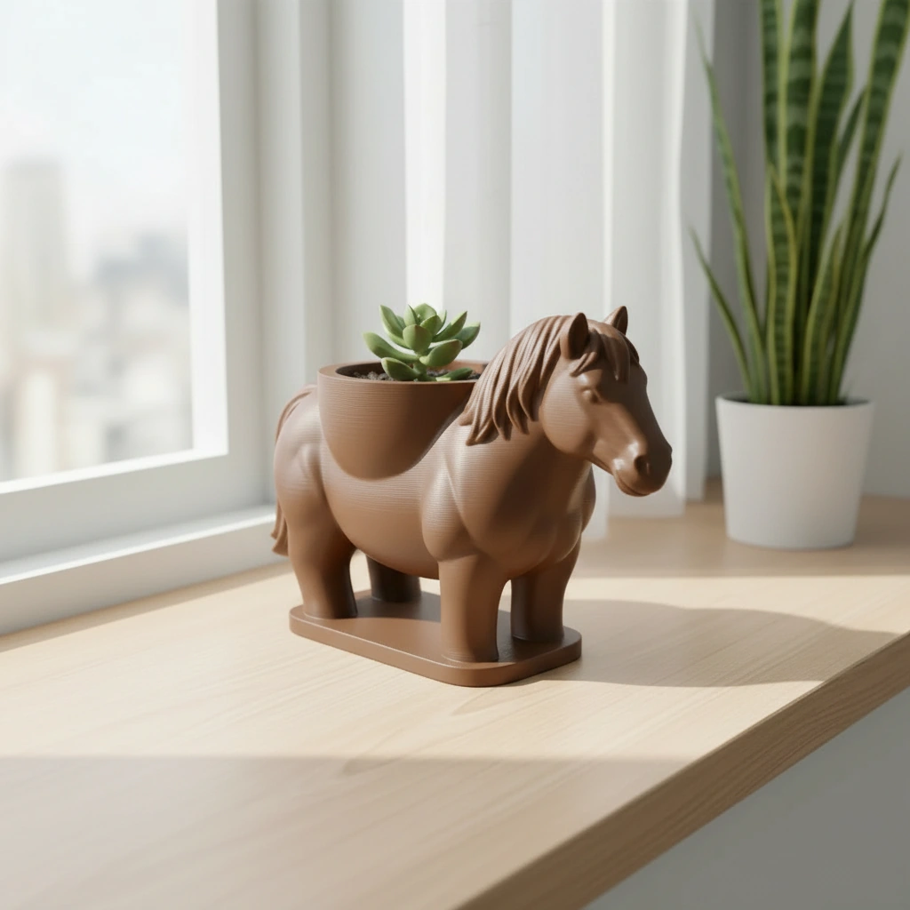 Mini Ghiveci Decorativ Cal Imprimat 3D Suport Plante Mici - culoare Maro, imprimare 3D Vibecraft
