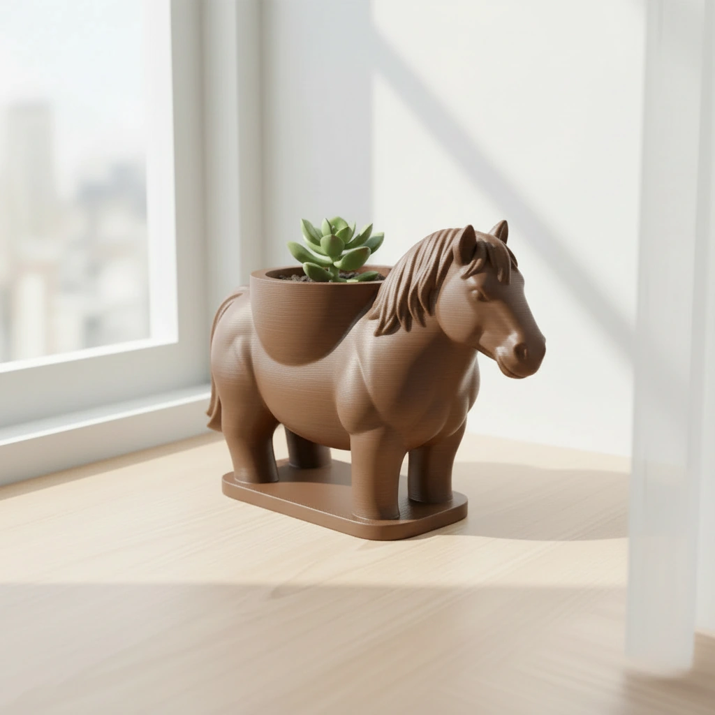 Mini Ghiveci Decorativ Cal Imprimat 3D Suport Plante Mici - culoare Maro, imprimare 3D Vibecraft