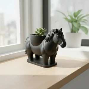 Mini Ghiveci Decorativ Cal Imprimat 3D Suport Plante Mici - Negru compozit mat, imprimare 3D Vibecraft