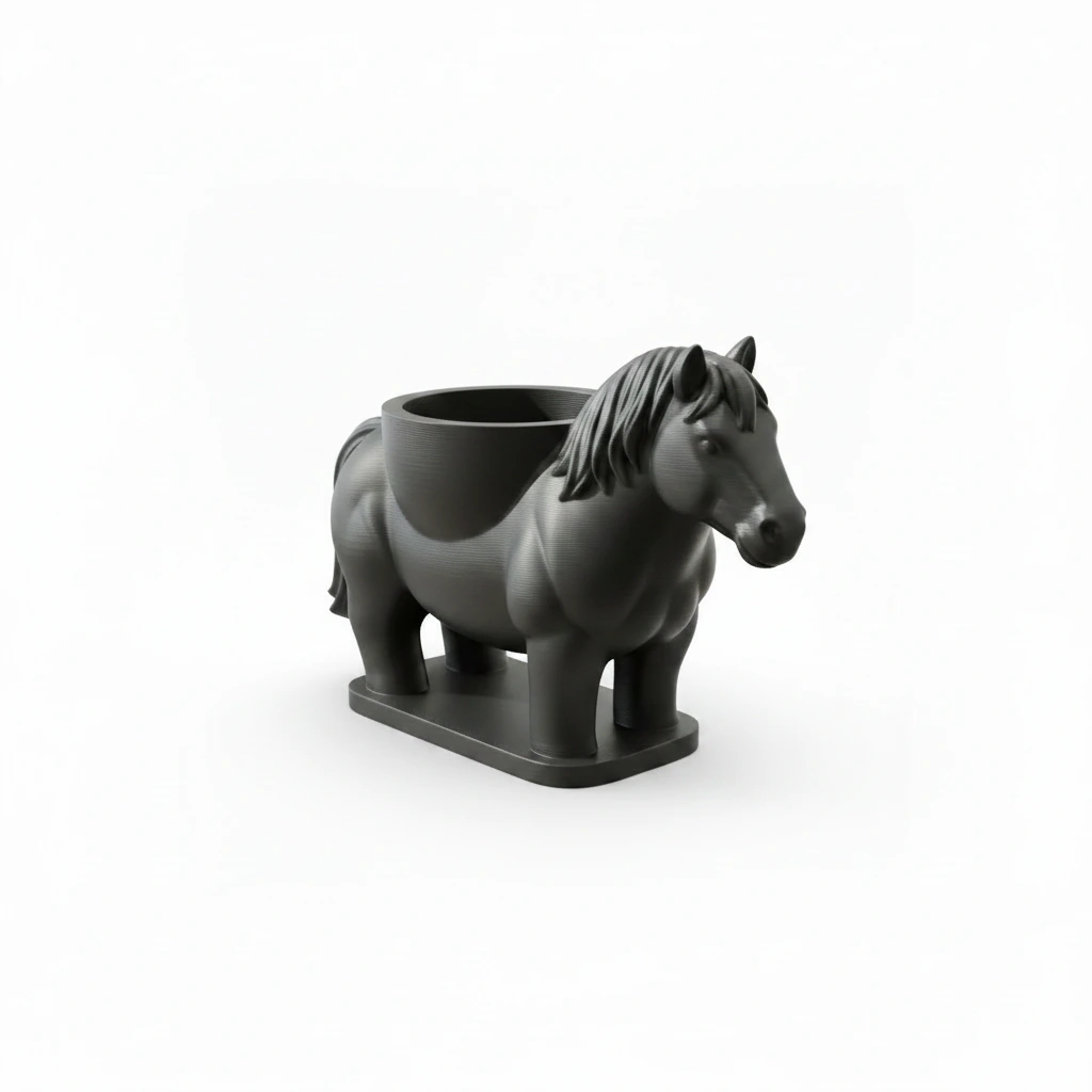 Mini Ghiveci Decorativ Cal Imprimat 3D Suport Plante Mici - Negru compozit mat, imprimare 3D Vibecraft