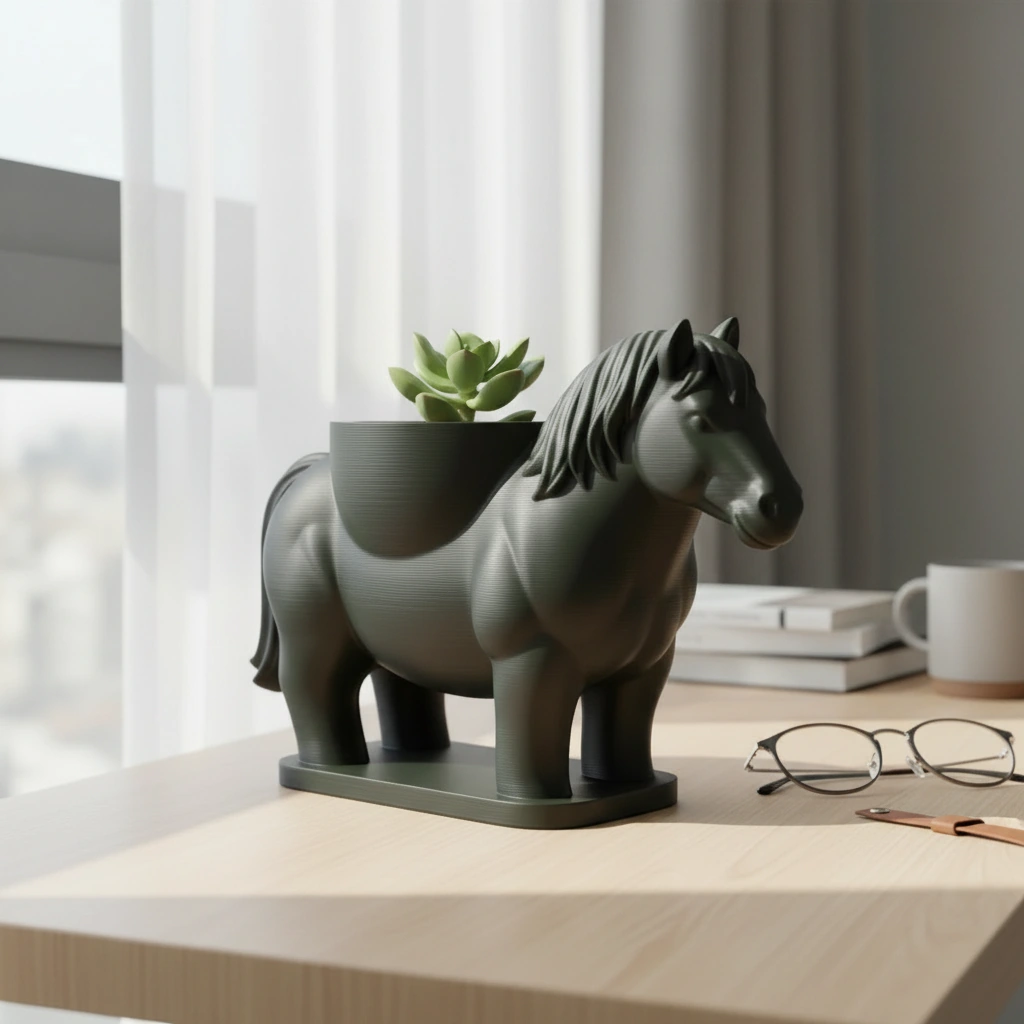 Mini Ghiveci Decorativ Cal Imprimat 3D Suport Plante Mici - Olive green compozit mat, imprimare 3D Vibecraft
