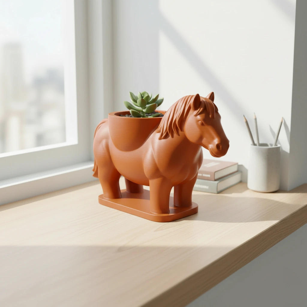 Mini Ghiveci Decorativ Cal Imprimat 3D Suport Plante Mici - Orange compozit mat, imprimare 3D Vibecraft