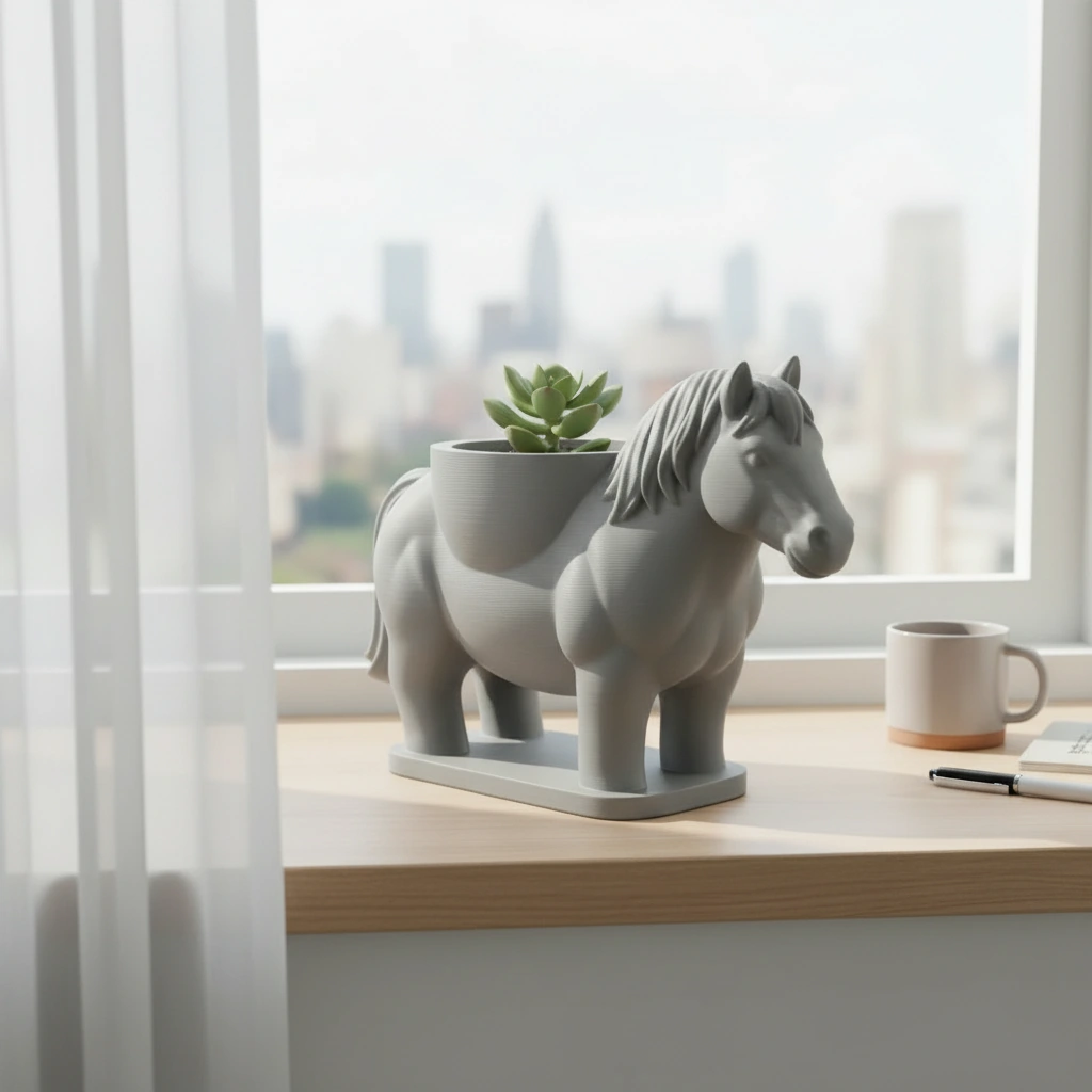 Mini Ghiveci Decorativ Cal Imprimat 3D Suport Plante Mici - culoare Gri, imprimare 3D Vibecraft