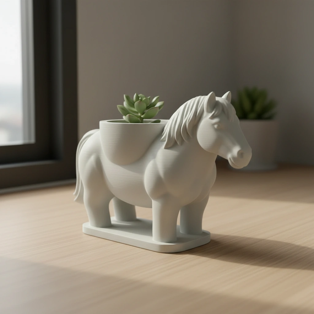 Mini Ghiveci Decorativ Cal Imprimat 3D Suport Plante Mici - culoare Gri, imprimare 3D Vibecraft