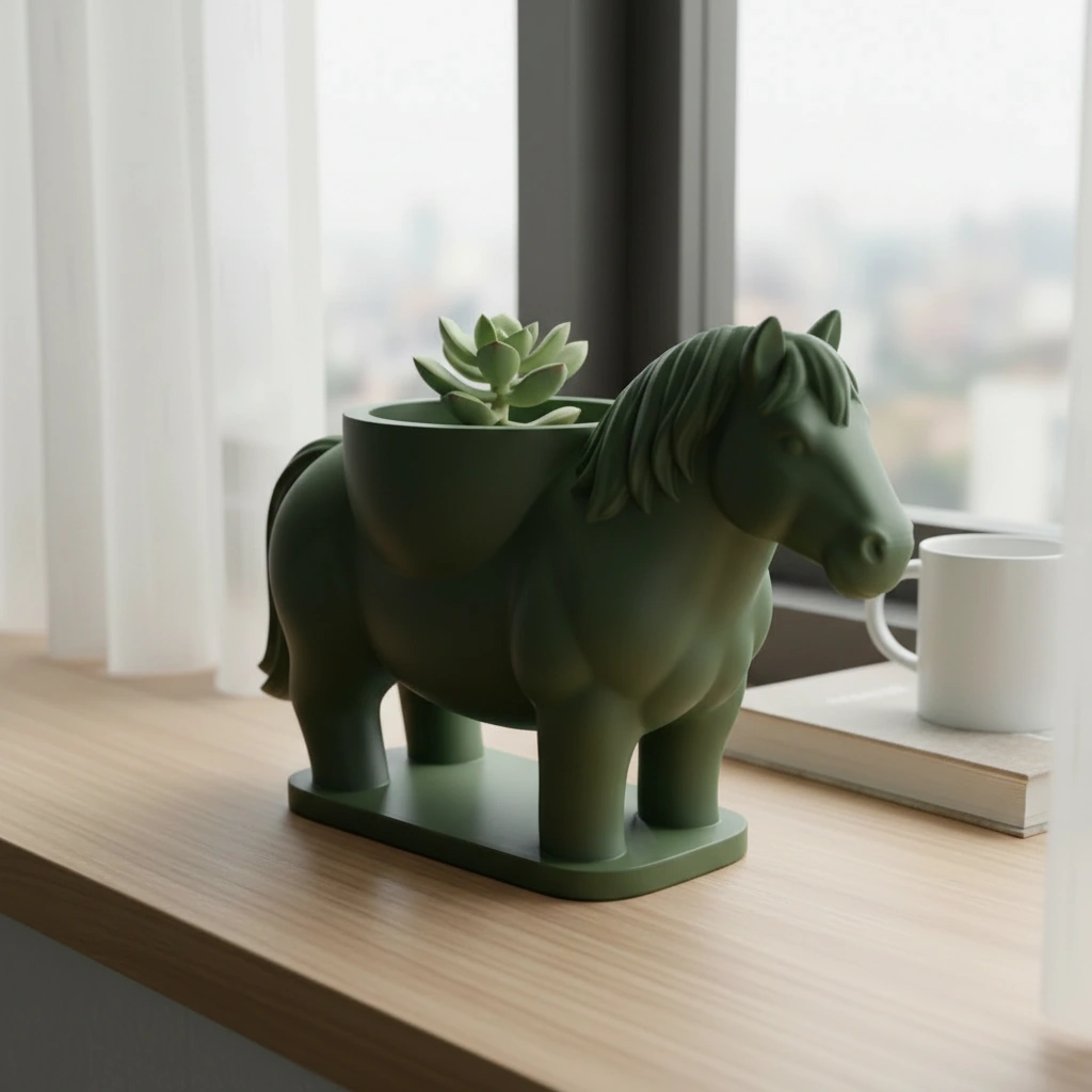 Mini Ghiveci Decorativ Cal Imprimat 3D Suport Plante Mici - culoare Verde, imprimare 3D Vibecraft