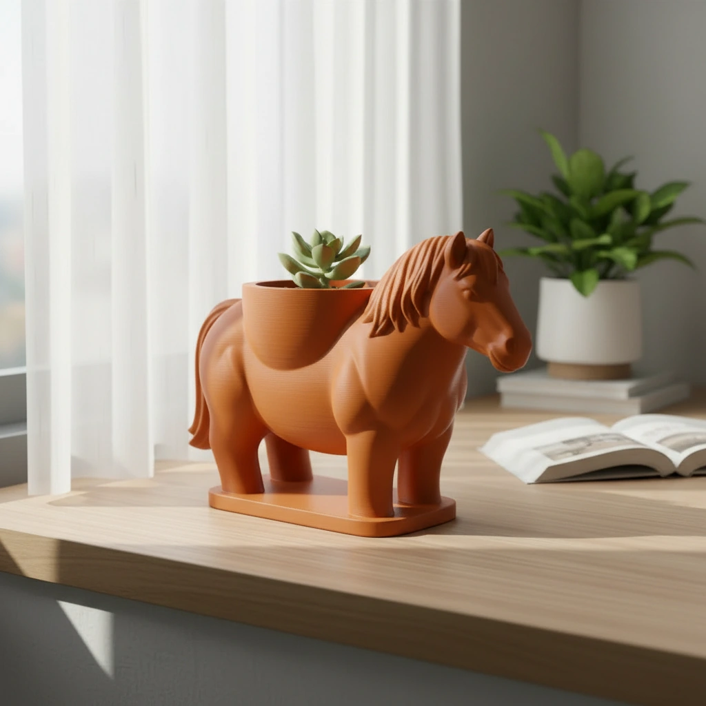 Mini Ghiveci Decorativ Cal Imprimat 3D Suport Plante Mici - culoare Portocaliu, imprimare 3D Vibecraft