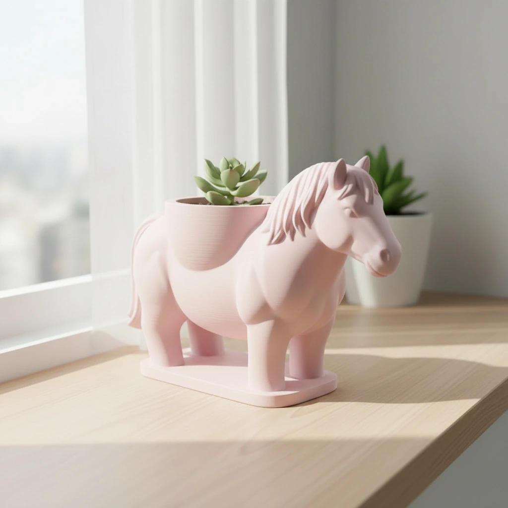 Mini Ghiveci Decorativ Cal Imprimat 3D Suport Plante Mici - culoare Roz, imprimare 3D Vibecraft