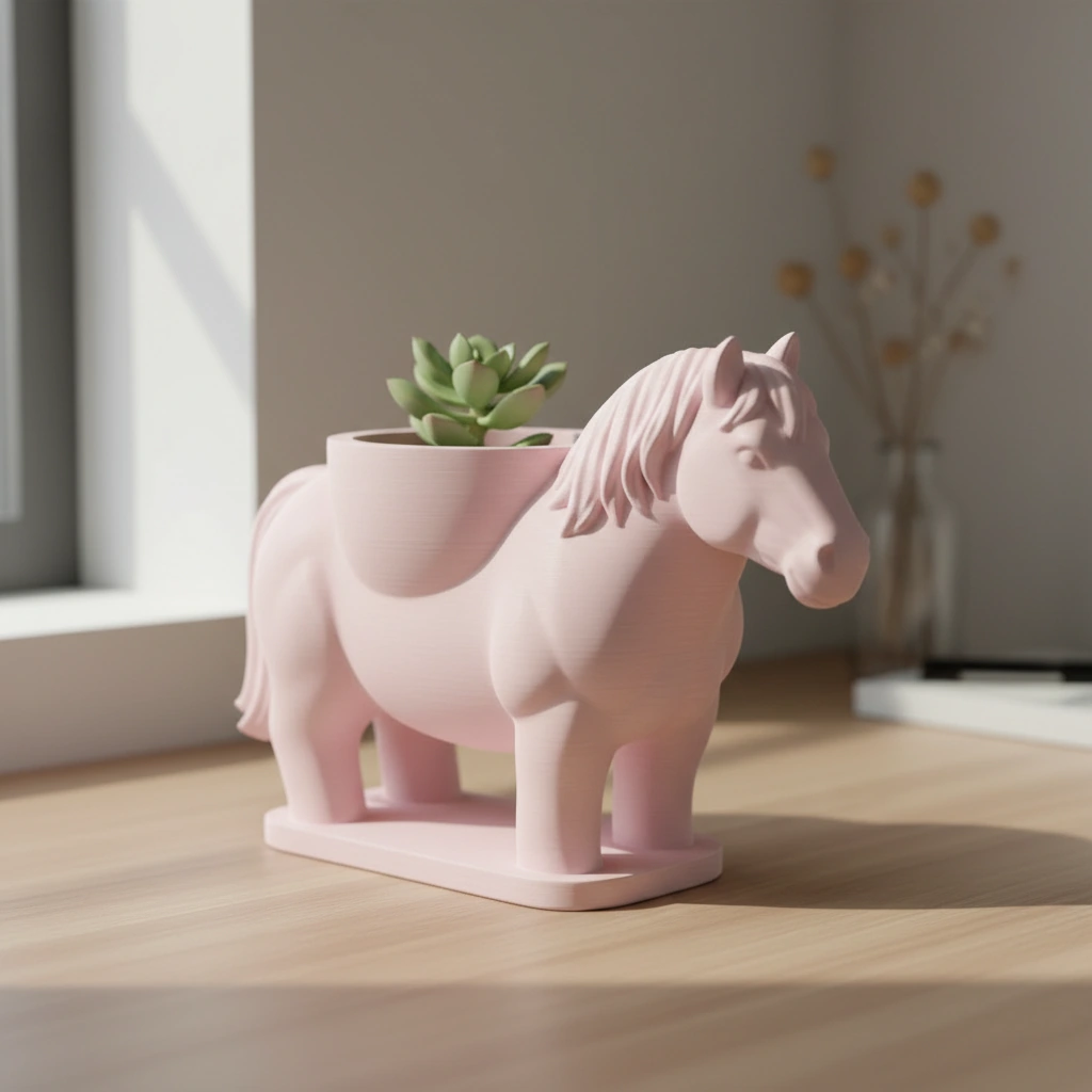 Mini Ghiveci Decorativ Cal Imprimat 3D Suport Plante Mici - culoare Roz, imprimare 3D Vibecraft