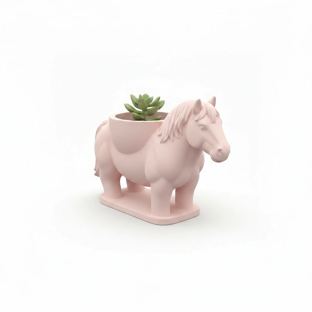 Mini Ghiveci Decorativ Cal Imprimat 3D Suport Plante Mici - culoare Roz, imprimare 3D Vibecraft