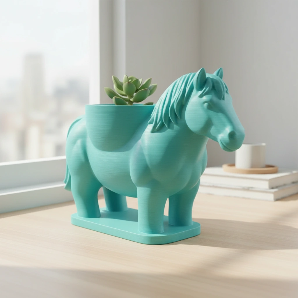 Mini Ghiveci Decorativ Cal Imprimat 3D Suport Plante Mici - culoare Albastru verzui, imprimare 3D Vibecraft