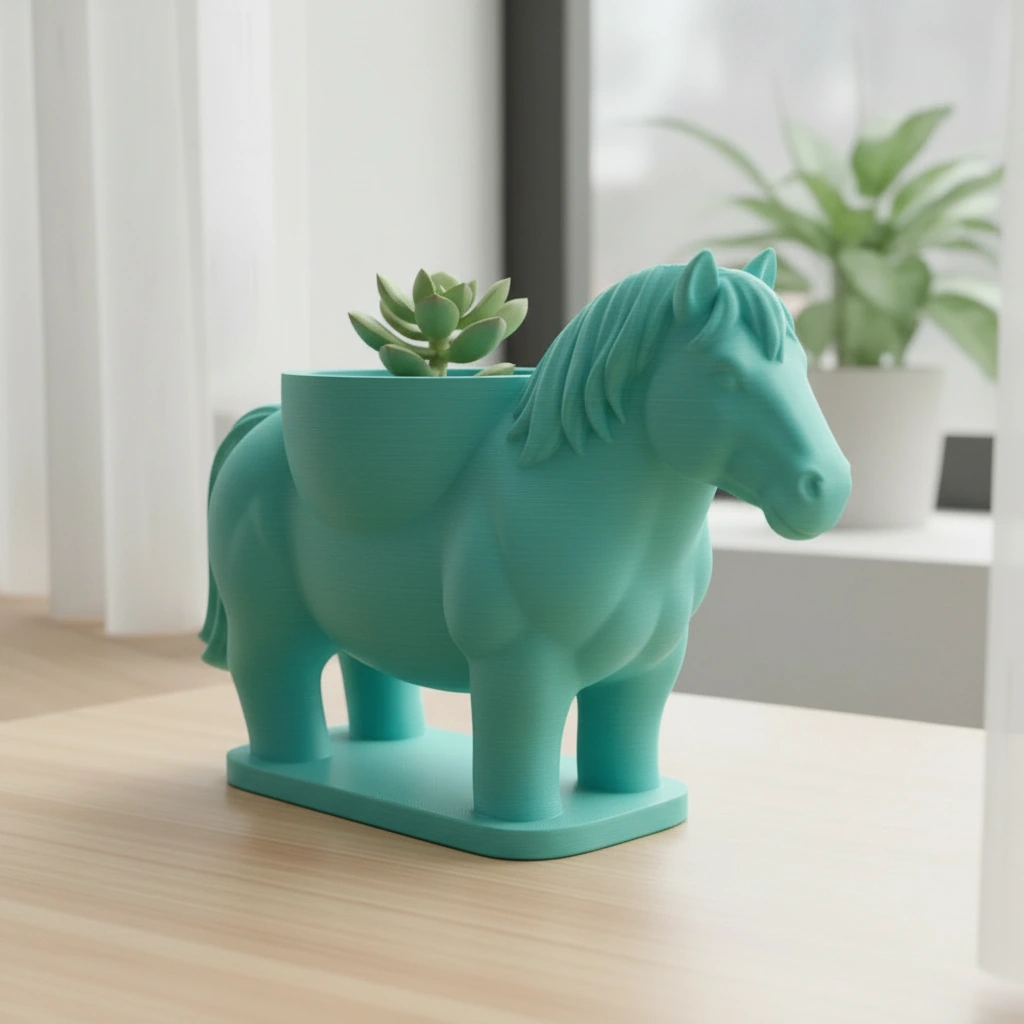 Mini Ghiveci Decorativ Cal Imprimat 3D Suport Plante Mici - culoare Albastru verzui, imprimare 3D Vibecraft