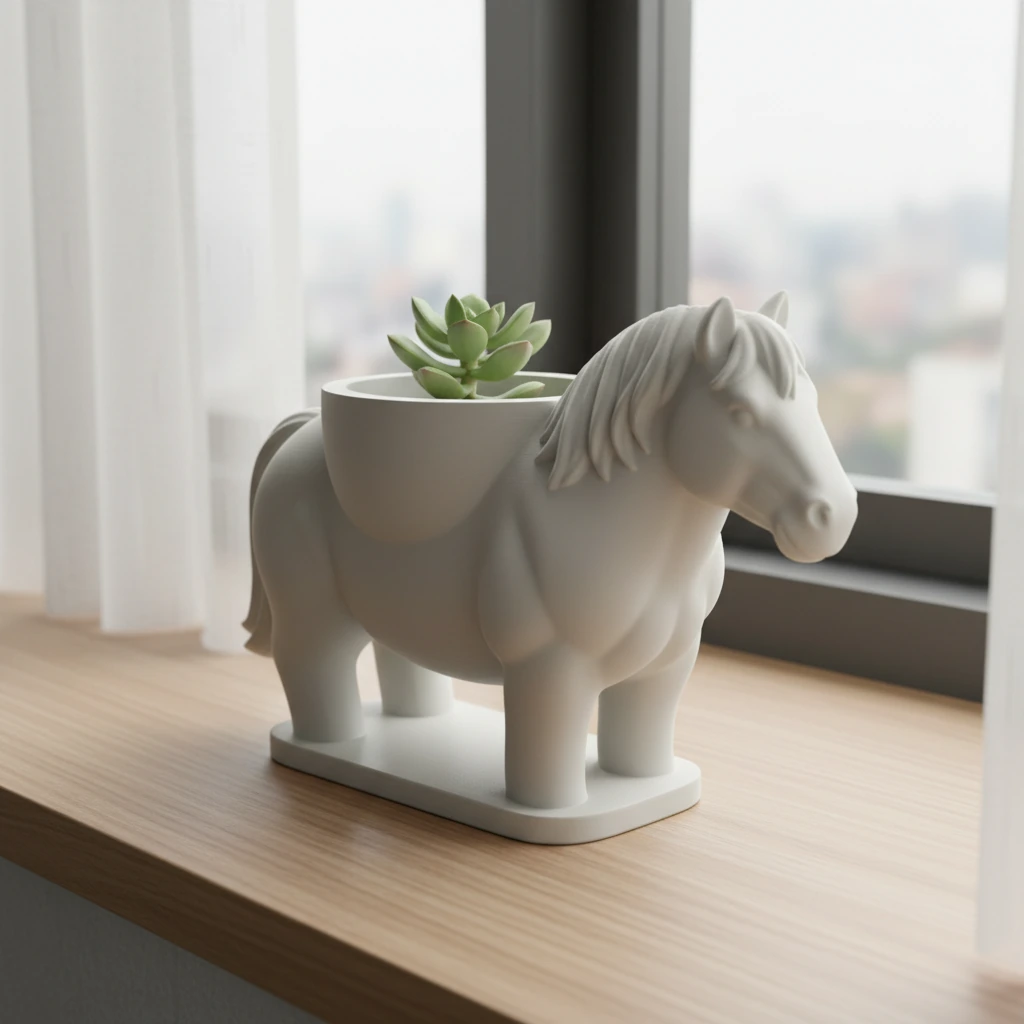 Mini Ghiveci Decorativ Cal Imprimat 3D Suport Plante Mici - culoare Alb, produs imprimat 3D Vibecraft
