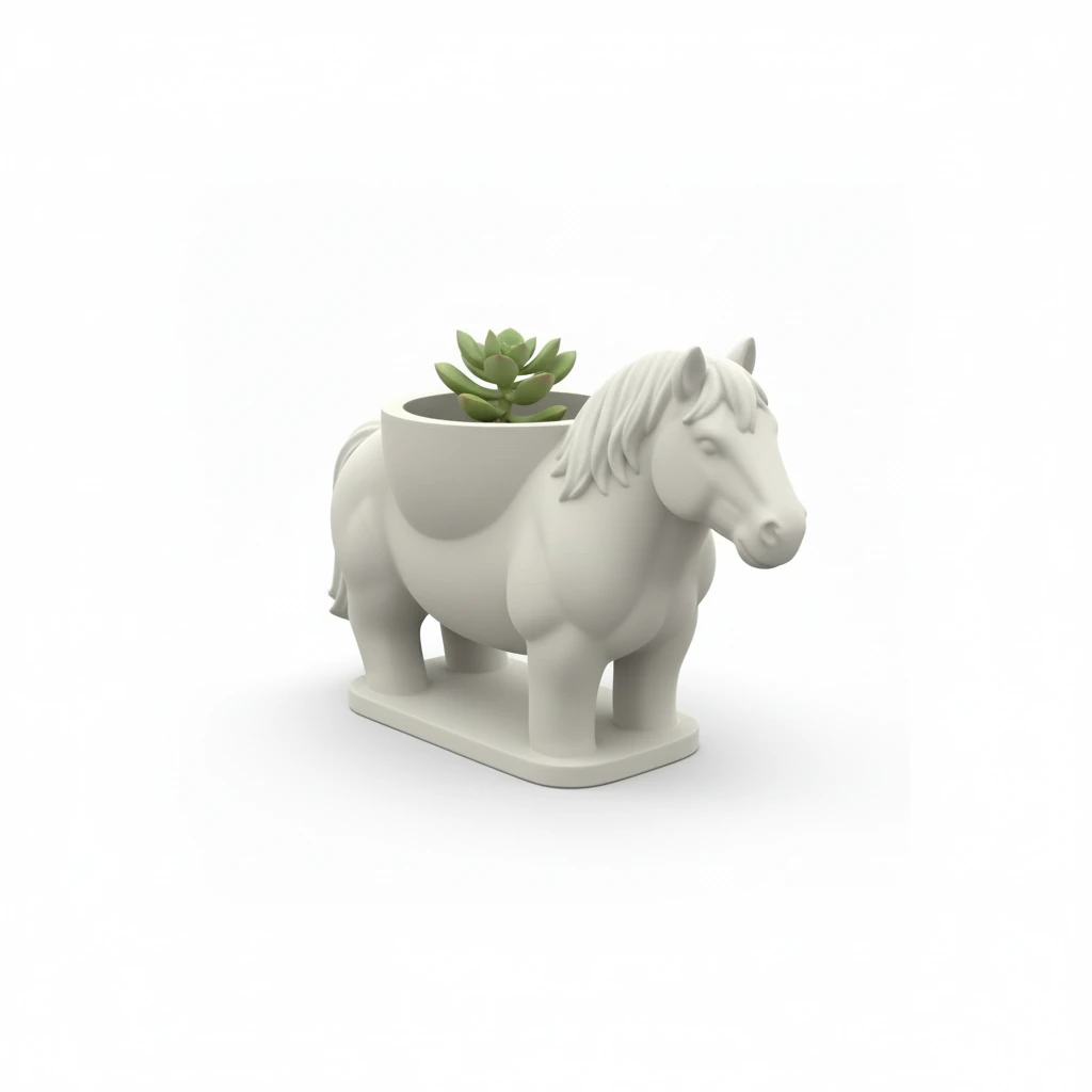 Mini Ghiveci Decorativ Cal Imprimat 3D Suport Plante Mici - culoare Alb, produs imprimat 3D Vibecraft