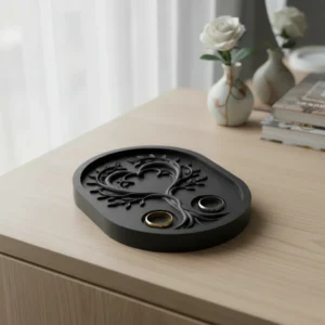 Tavă Decorativă Suport Inele cu Design Arborele Vieții - Negru compozit mat, imprimare 3D Vibecraft