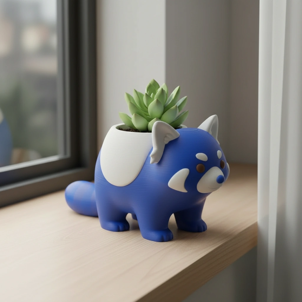 Mini Ghiveci Decorativ Model Panda Imprimat 3D - culoare Albastru, imprimare 3D Vibecraft