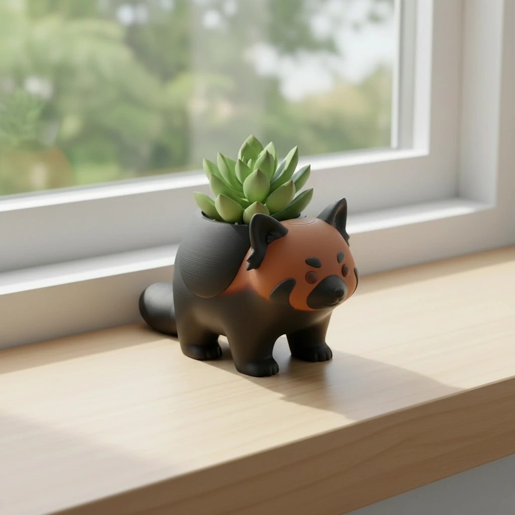 Mini Ghiveci Decorativ Model Panda Imprimat 3D - Negru compozit mat, imprimare 3D Vibecraft