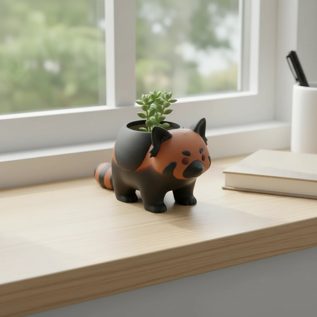 Mini Ghiveci Decorativ Model Panda Imprimat 3D - Negru compozit mat, imprimare 3D Vibecraft