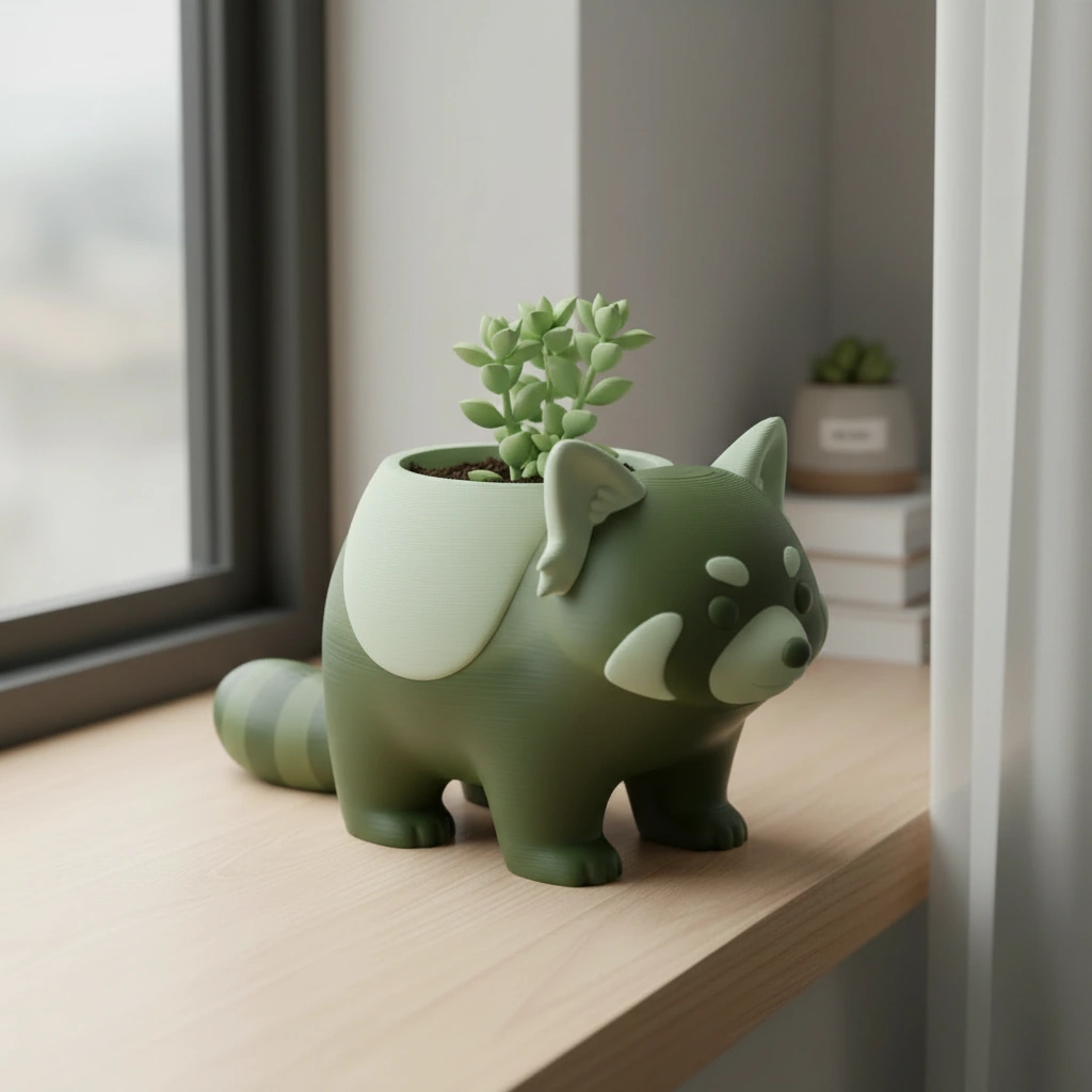 Mini Ghiveci Decorativ Model Panda Imprimat 3D - Olive green compozit mat, imprimare 3D Vibecraft