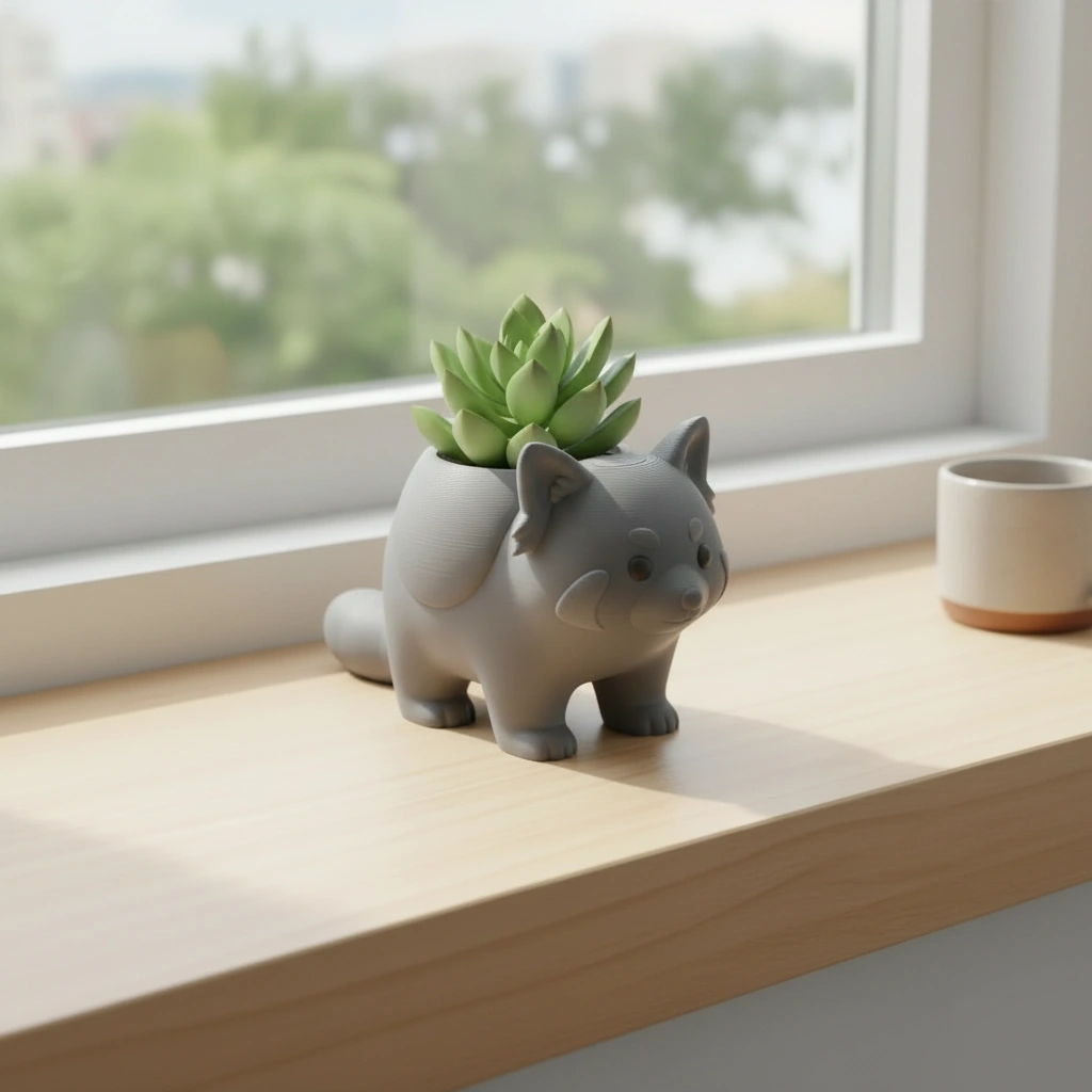 Mini Ghiveci Decorativ Model Panda Imprimat 3D - culoare Gri, imprimare 3D Vibecraft