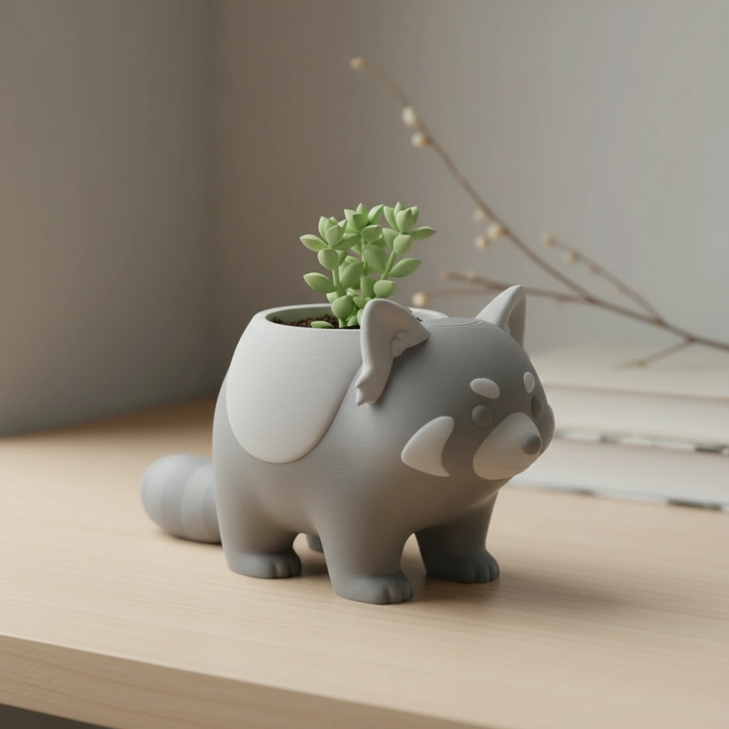 Mini Ghiveci Decorativ Model Panda Imprimat 3D - culoare Gri, imprimare 3D Vibecraft