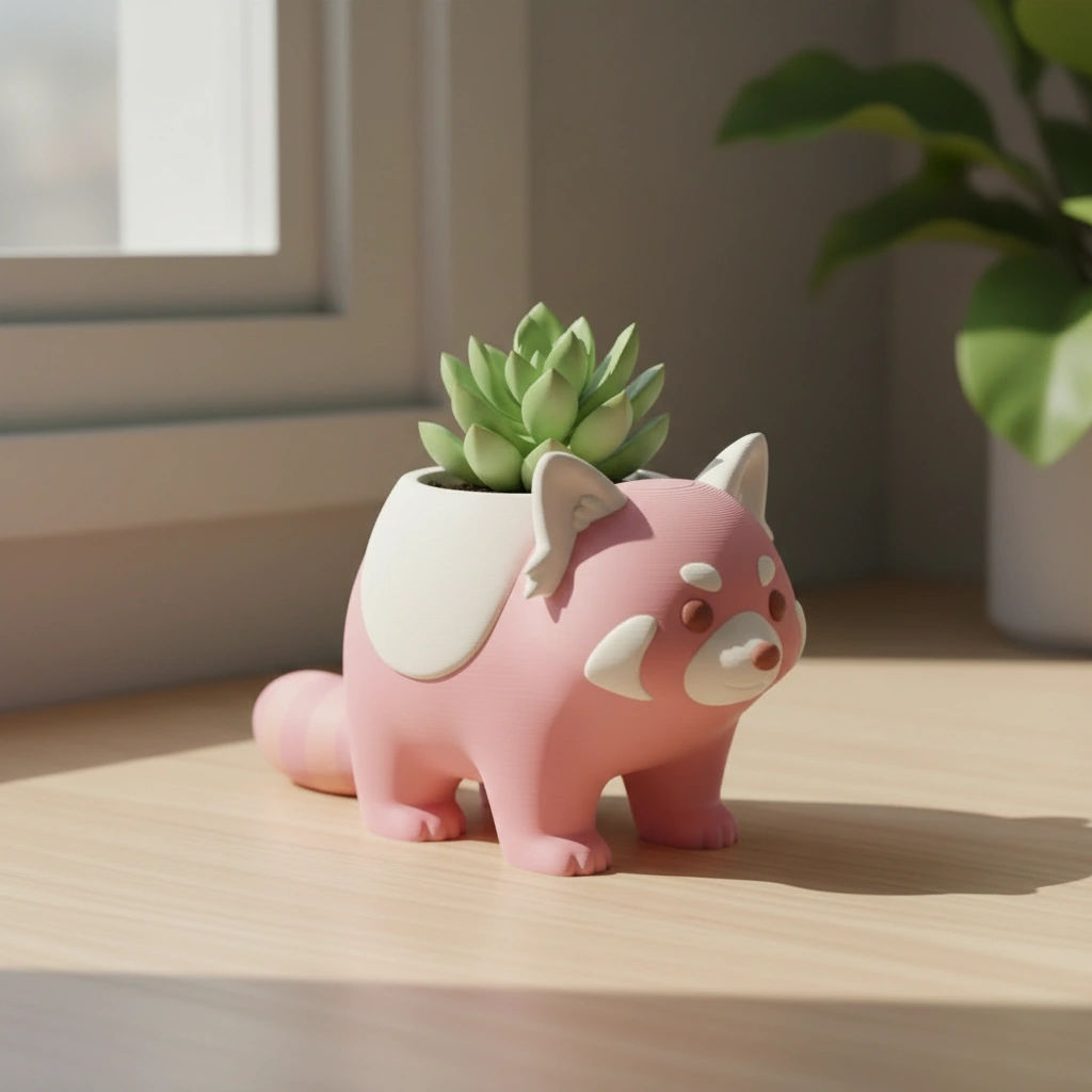 Mini Ghiveci Decorativ Model Panda Imprimat 3D - culoare Roz, imprimare 3D Vibecraft