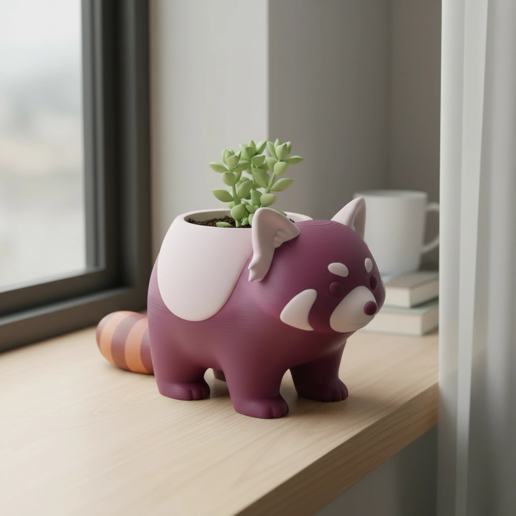 Mini Ghiveci Decorativ Model Panda Imprimat 3D - culoare Roșu, imprimare 3D Vibecraft